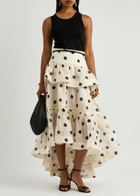 Zimmermann Crush Belted Polka dot Linen-blend Midi Skirt Cream