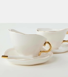 Seletti Meltdown set of 2 teacups, saucers, and spoons by JordanLuca