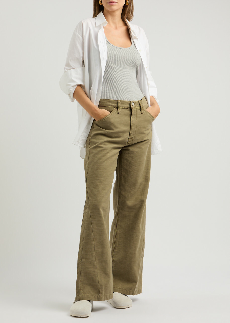 Frame Le Baggy Palazzo Cotton Trousers Sage