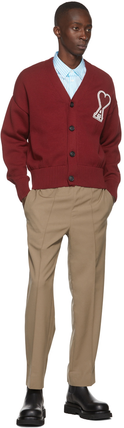 AMI Paris SSENSE Exclusive Burgundy Ami de Cœur Cardigan