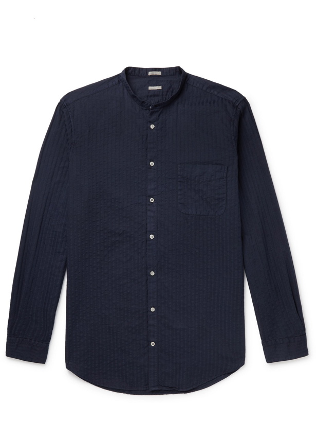 Photo: MASSIMO ALBA - Grandad-Collar Cotton-Seersucker Shirt - Blue