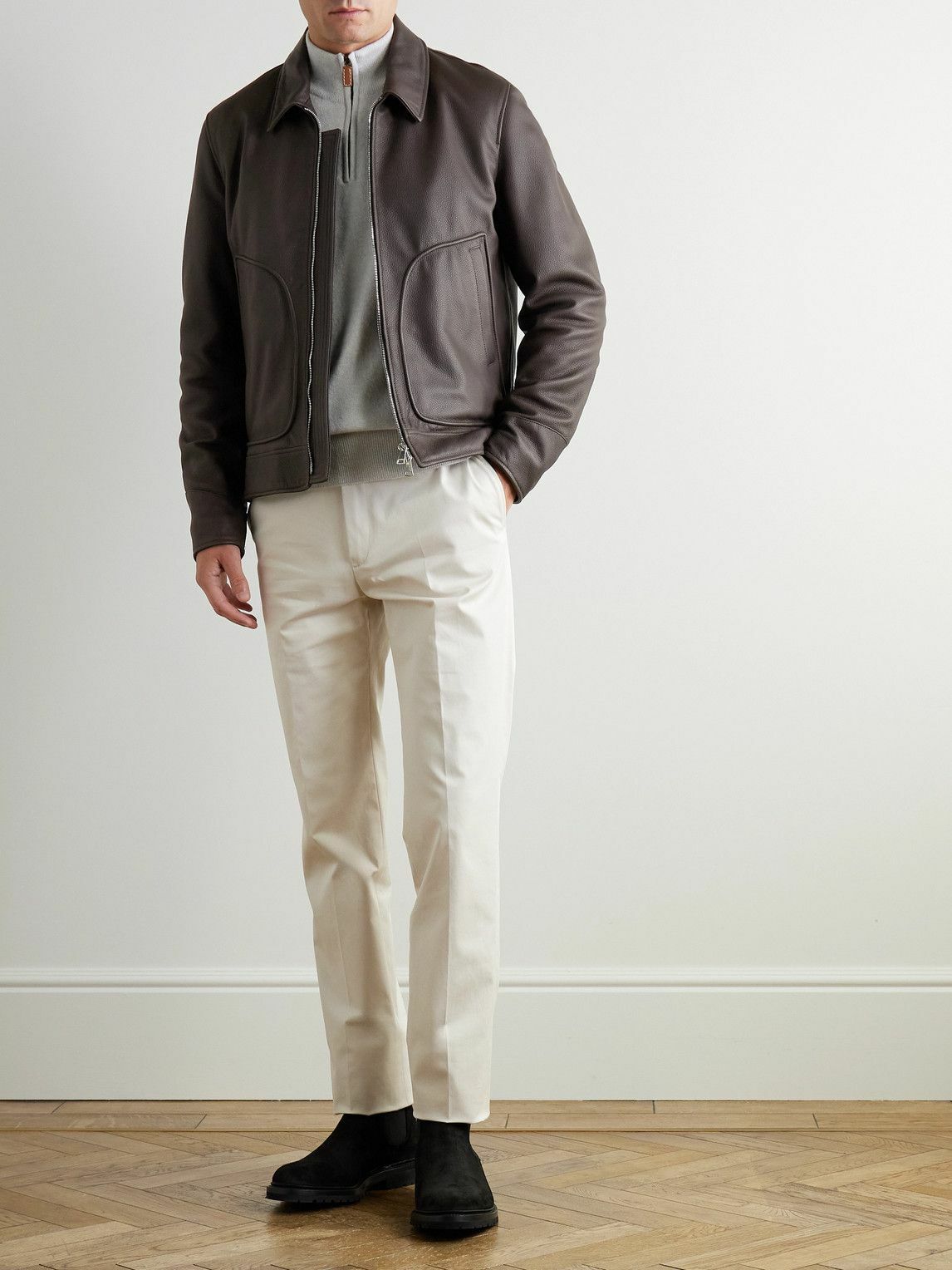 Kingsman - Padded Full-Grain Leather Jacket - Brown