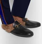 Gucci - Princetown Horsebit Shearling-Lined Leather Backless Loafers - Men - Black