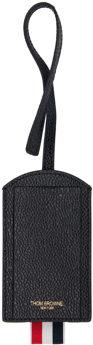 Black Pebbled Calfskin Multicolor Stripe Long Luggage Tag