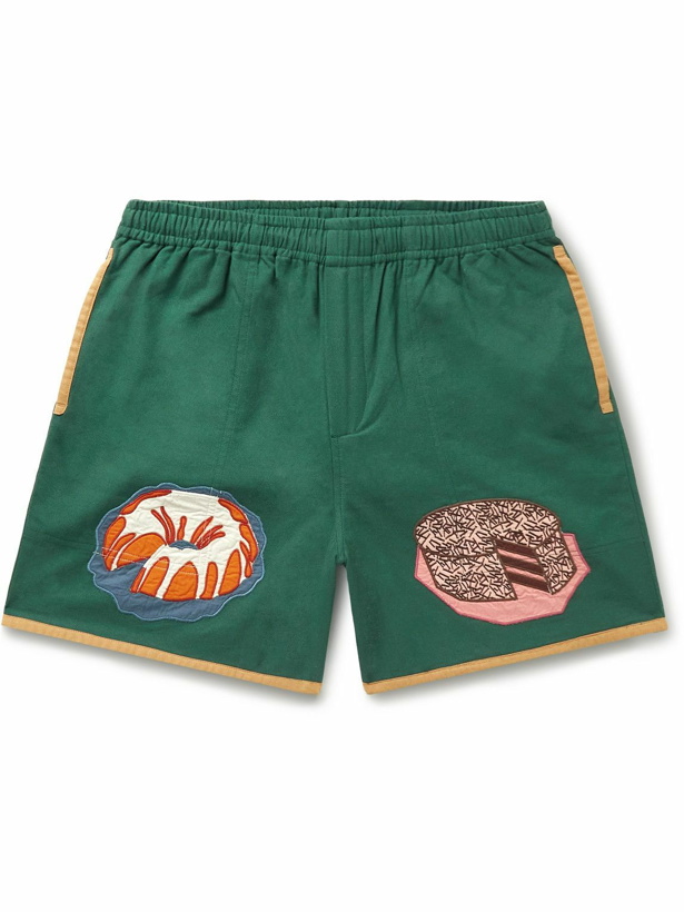 Photo: BODE - Straight-Leg Appliquéd Cotton-Canvas Shorts - Green