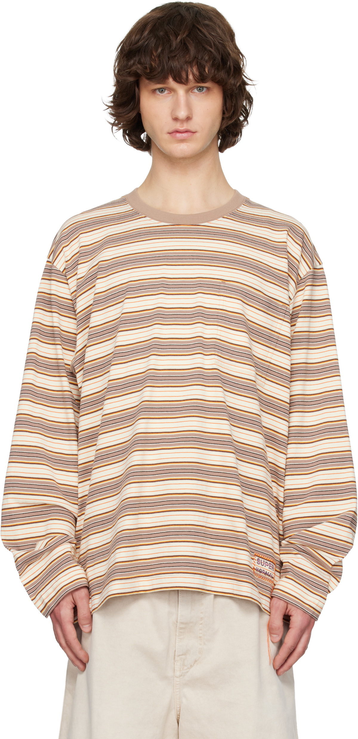 Solid Homme Brown & Off-White Striped Long Sleeve T-shirt