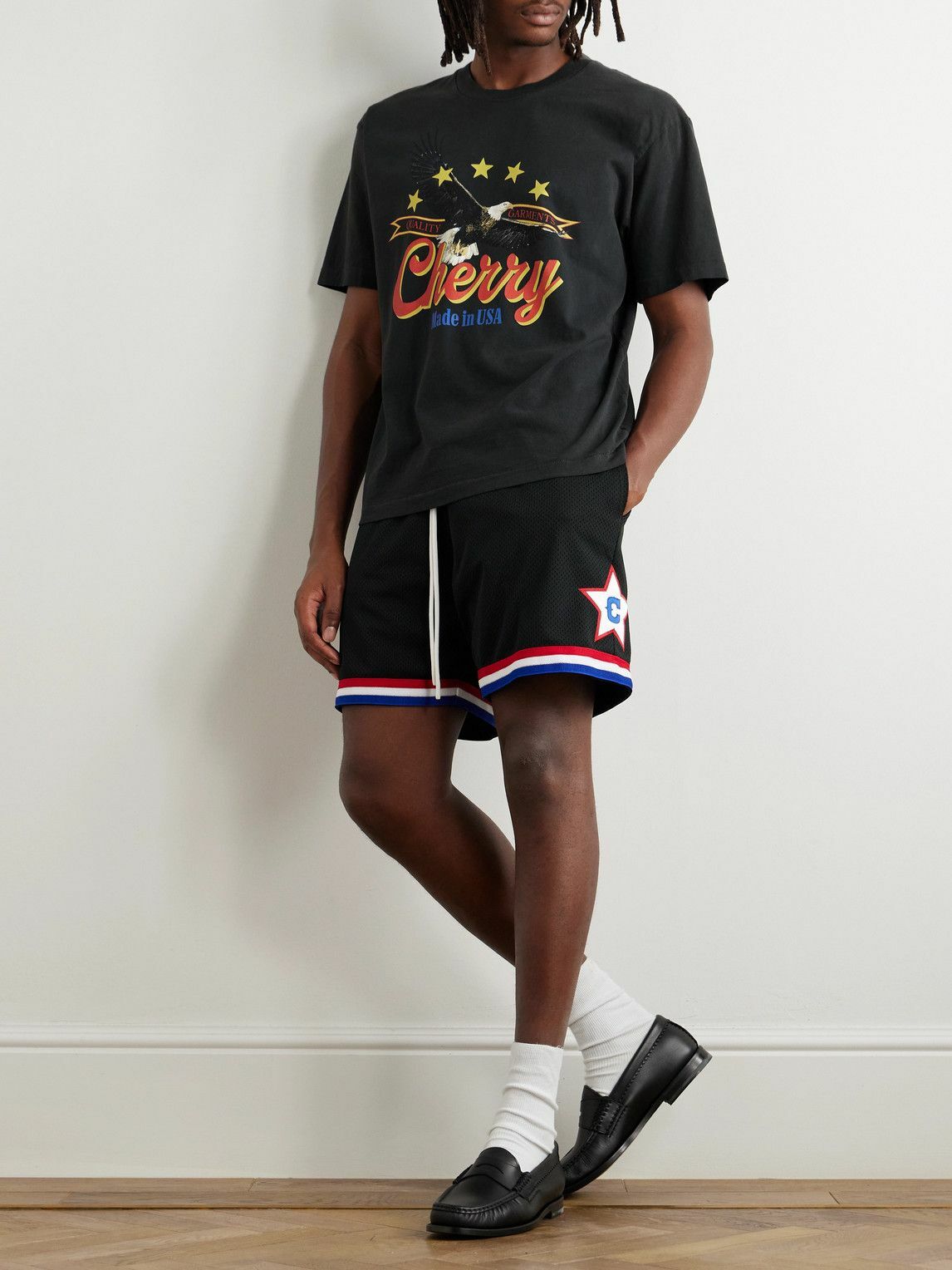 CHERRY LOS ANGELES ★ ダメージ加工 ロゴ刺繍 Tシャツ Cherry Los Angeles - Logo-Print Cotton-Jersey T-Shirt - Gray