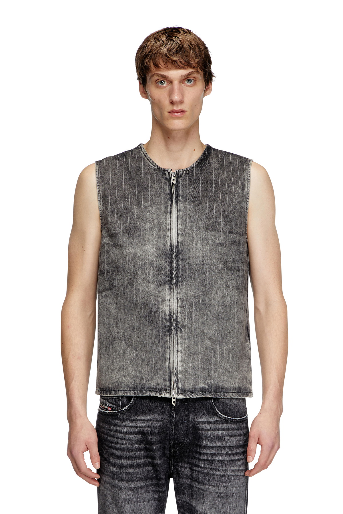 Diesel Vest in tailoring pinstripe denim - T-Shirts - Unisex - Grey