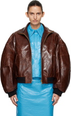 WILLY CHAVARRIA Brown Leather Ruff Rider Jacket