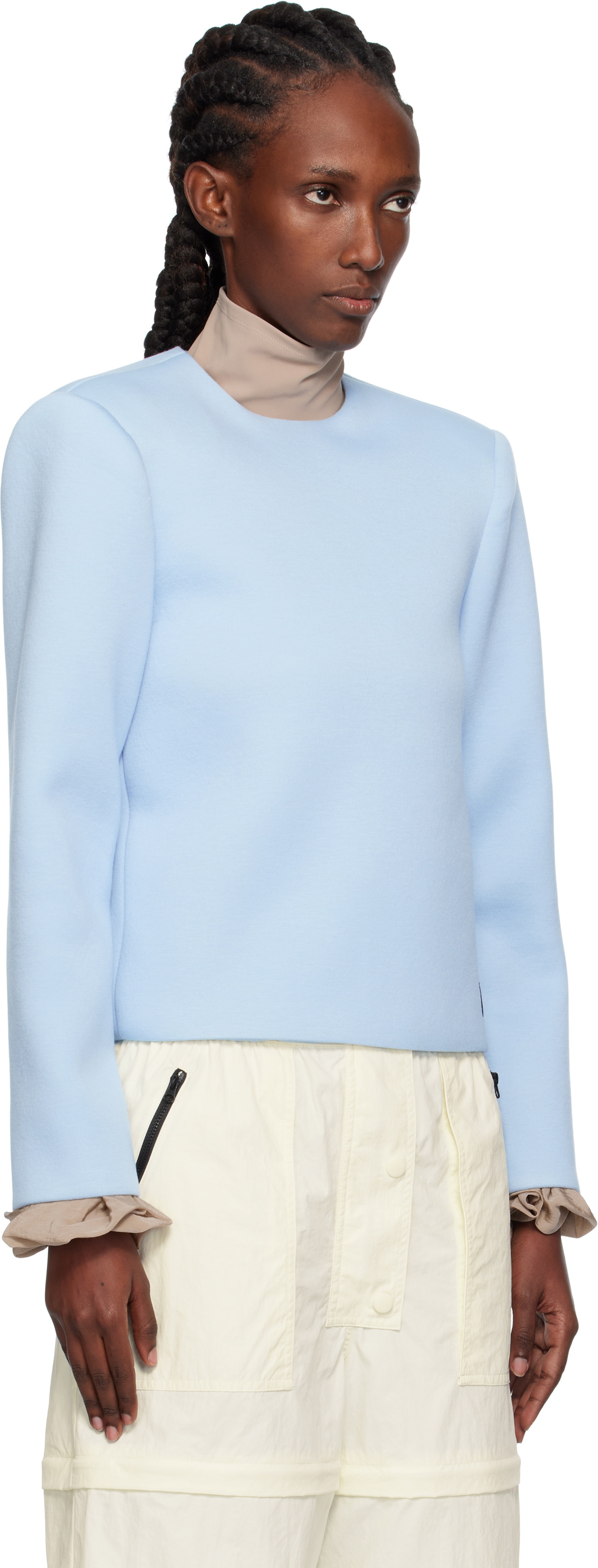 Pushbutton Blue Curvy Shoulder Top