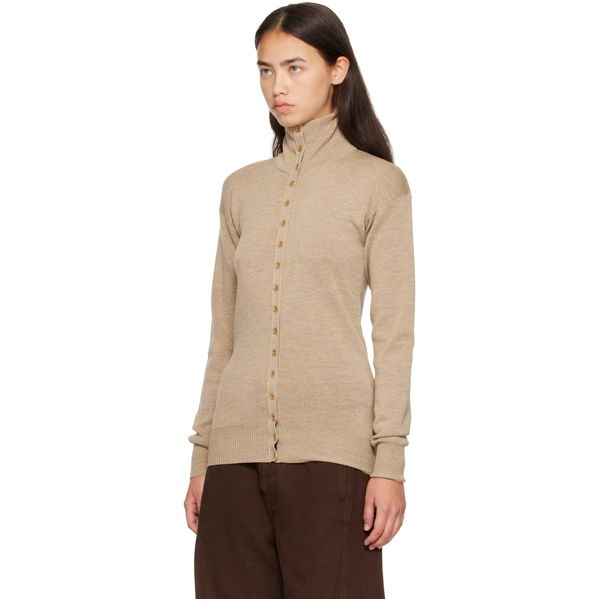 LEMAIRE Beige Fine Wool Buttoned Cardigan