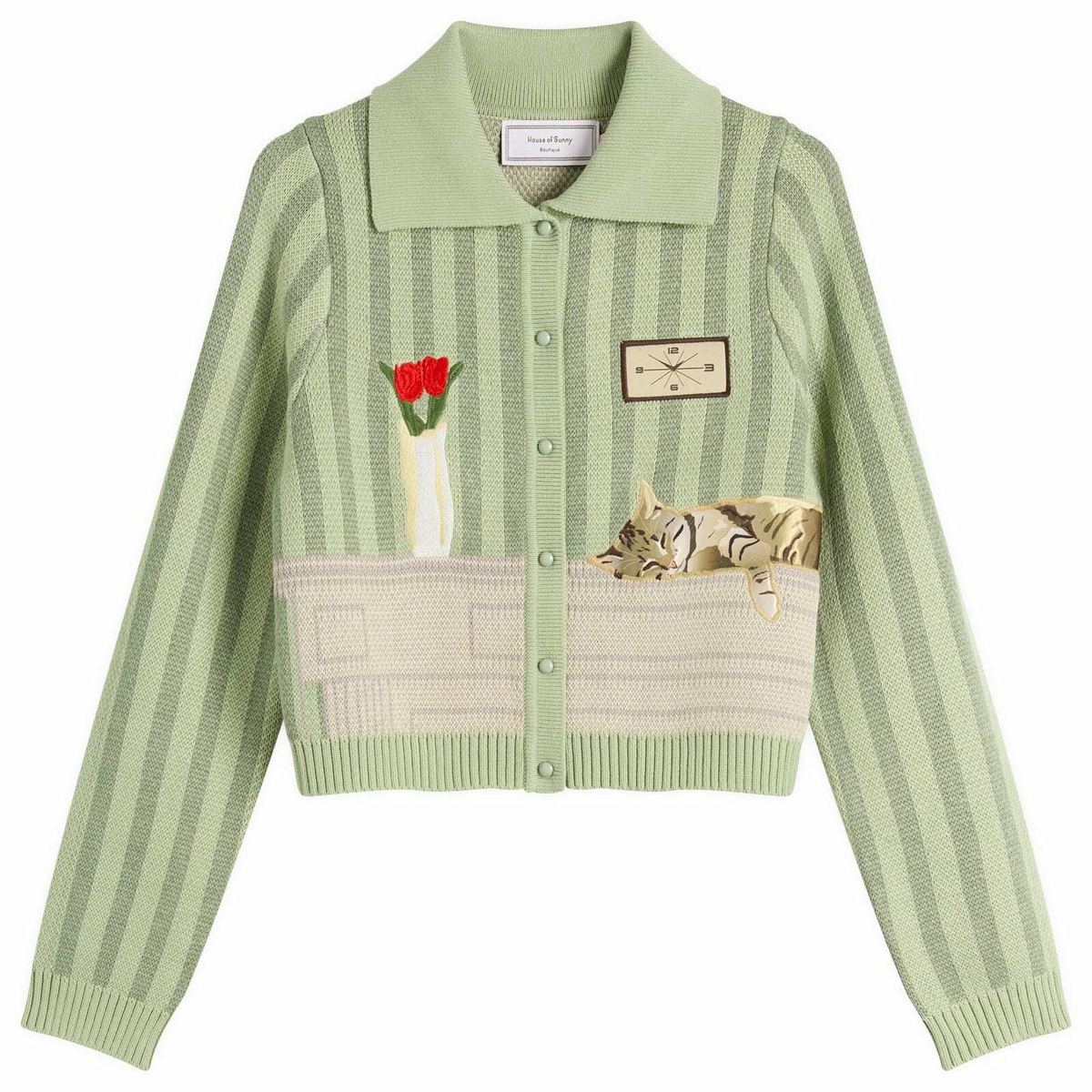 House Of Sunny Women's Sleepy Cat Cardigan in Matcha