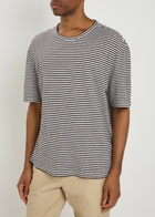 Officine Générale Elden Striped Cotton and Linen-blend T-shirt Navy