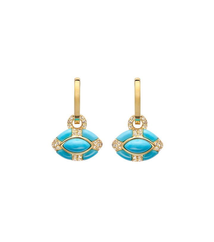 Photo: Shay Jewelry Riviera Petite 18kt gold huggie earrings with turquoise and diamonds