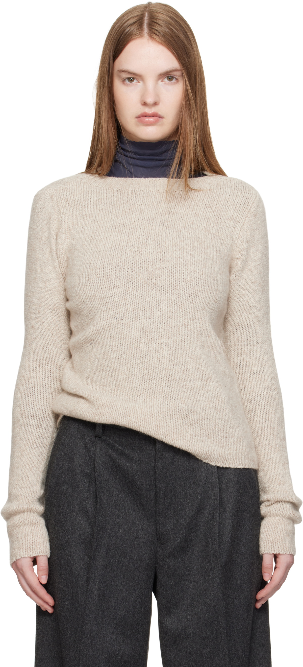 AURALEE Beige Cashmere Melange Knit Sweater