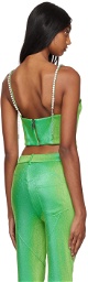 AREA Green Crystal Bow Tank Top