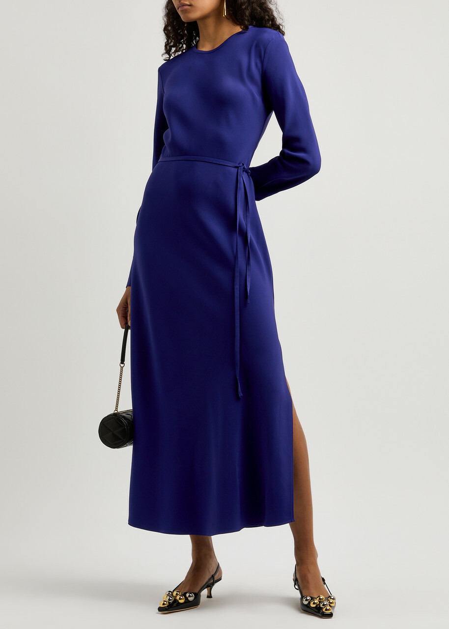 Forte_forte Belted Side-split Midi Dress Blue