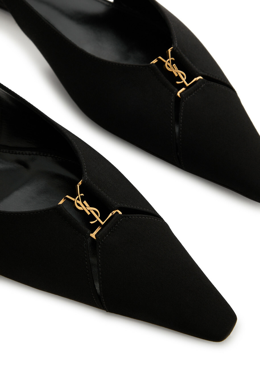 Saint Laurent Babylone Satin Slingback Flats Black