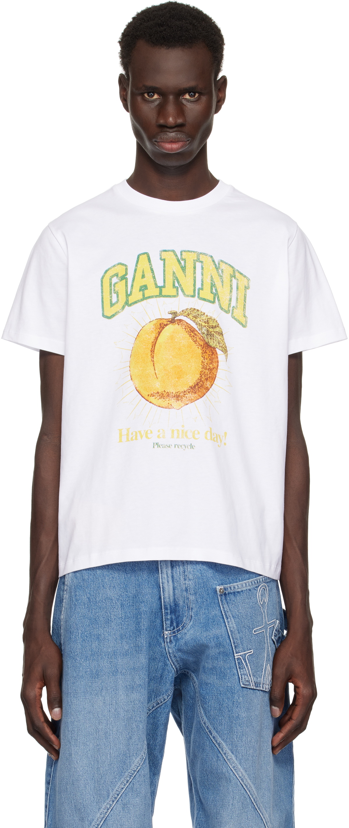 GANNI White Relaxed Lemon T-Shirt GANNI