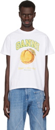 GANNI White Relaxed Peach T-shirt