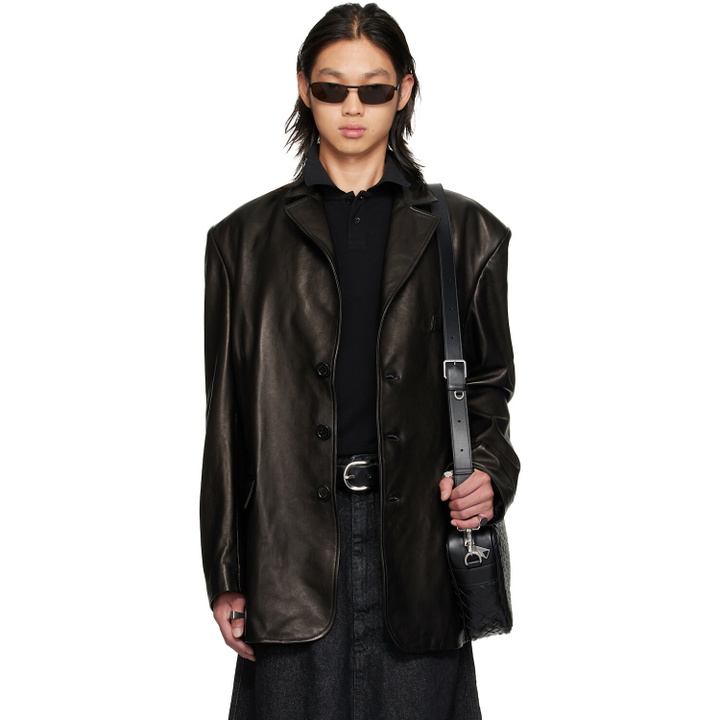 Photo: LU'U DAN Black Oversized Tailored Leather Suit Jacket