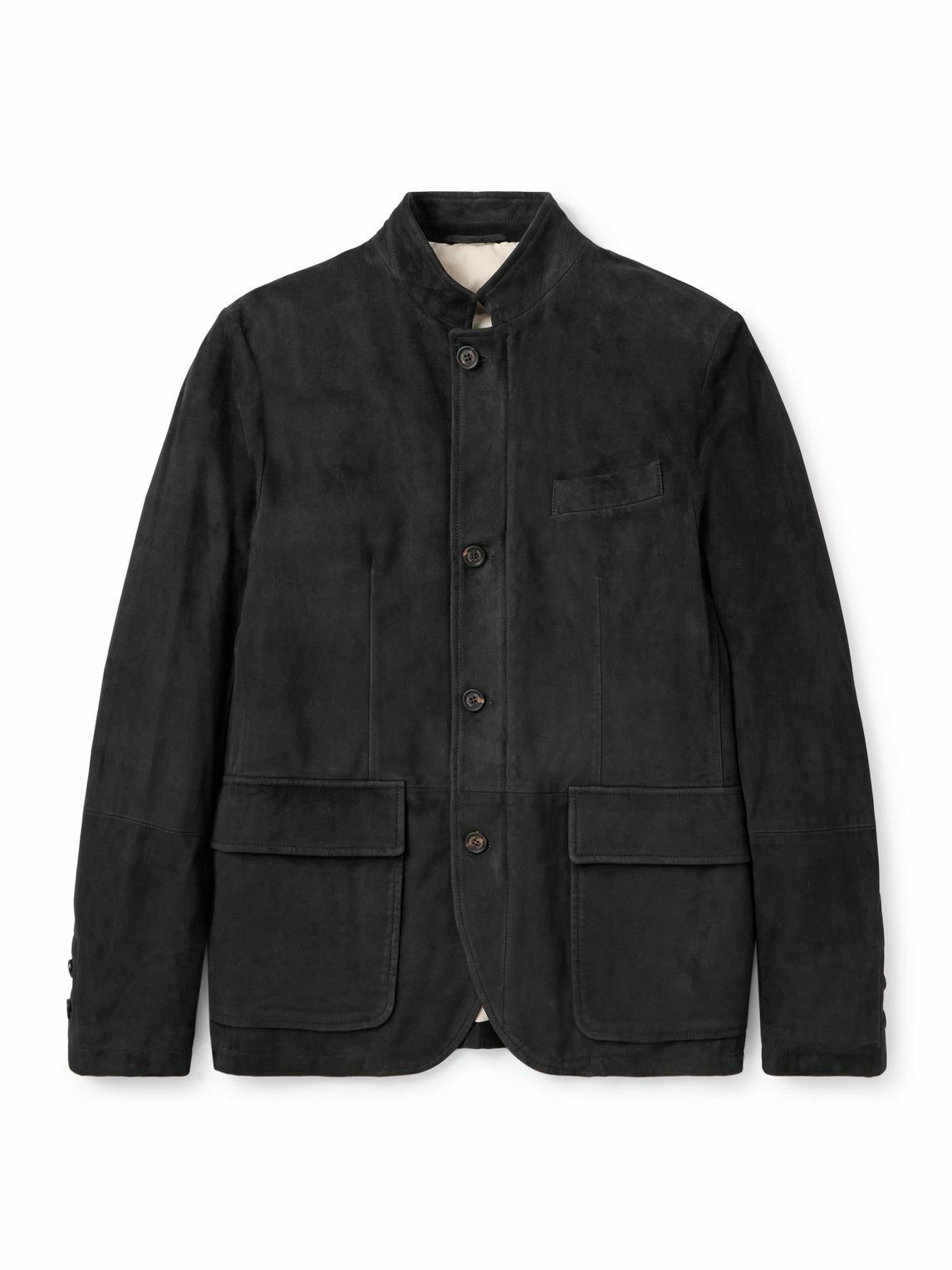 Eleventy - Slim-Fit Nehru-Collar Padded Suede Down Jacket - Black