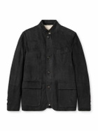 Eleventy - Slim-Fit Nehru-Collar Padded Suede Down Jacket - Black