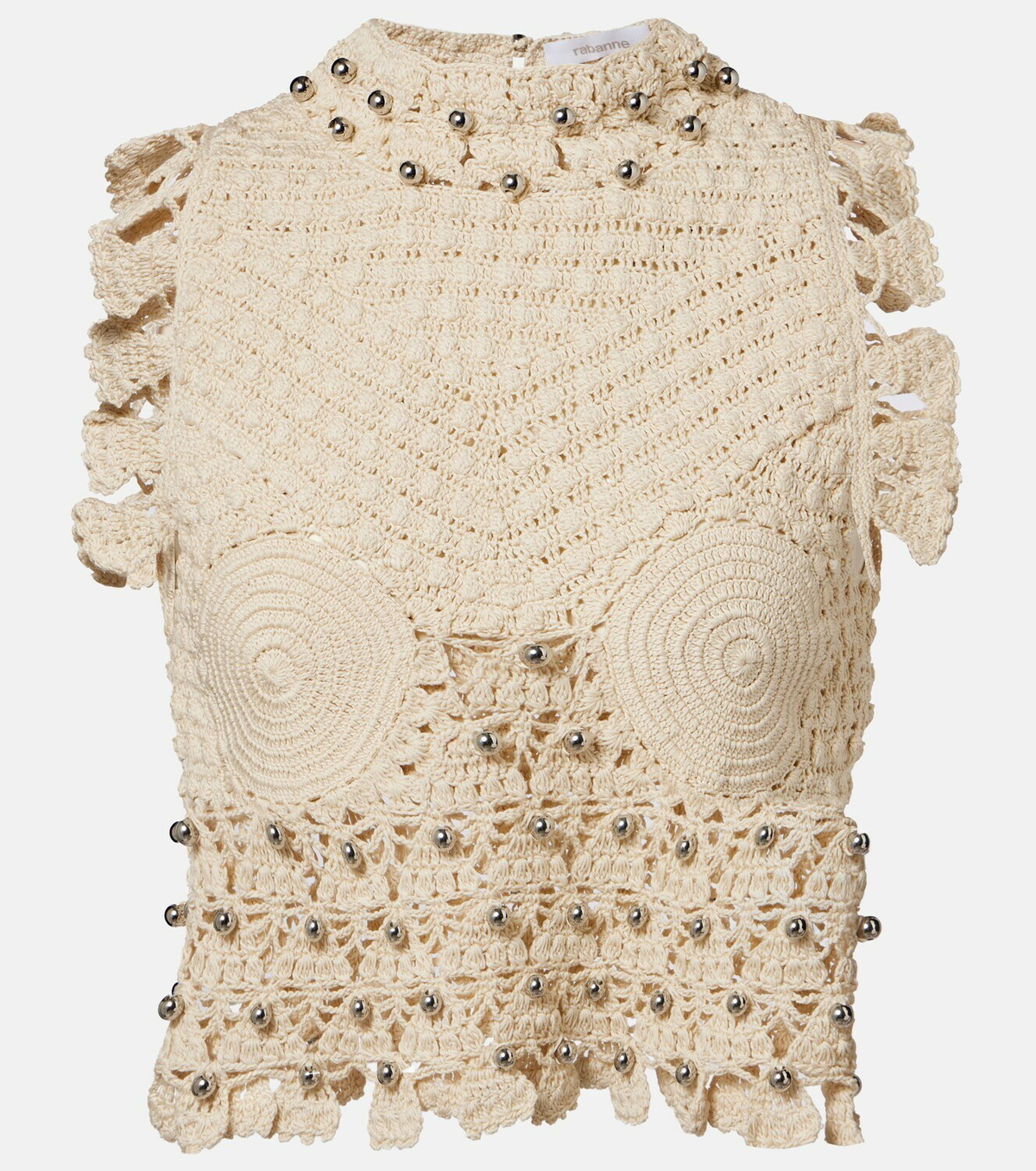 Rabanne Embellished cotton crochet top