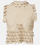 Rabanne Embellished cotton crochet top