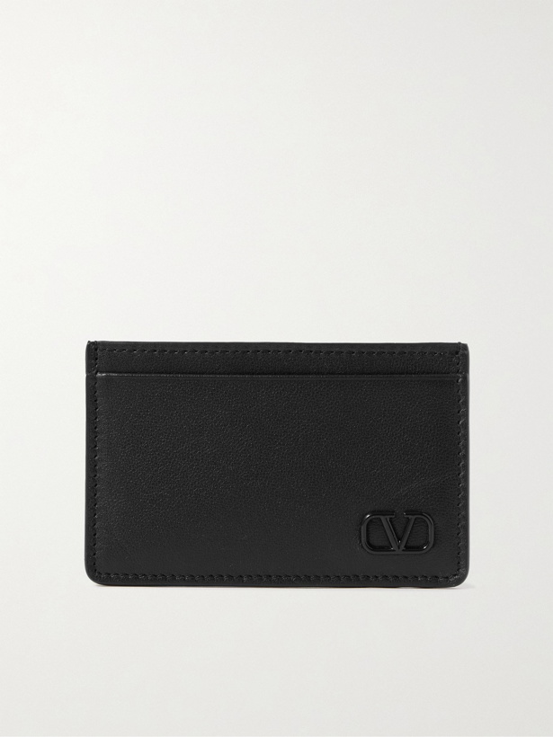 Photo: VALENTINO - Valentino Garavani Logo-Appliquéd Full-Grain Leather Cardholder - Black
