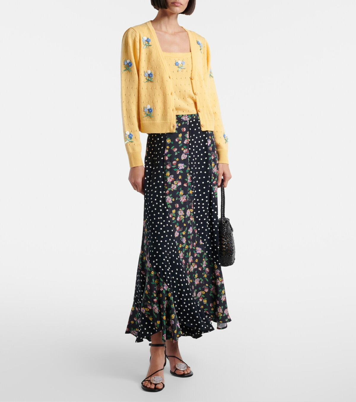 Rixo Merinda embroidered pointelle wool cardigan