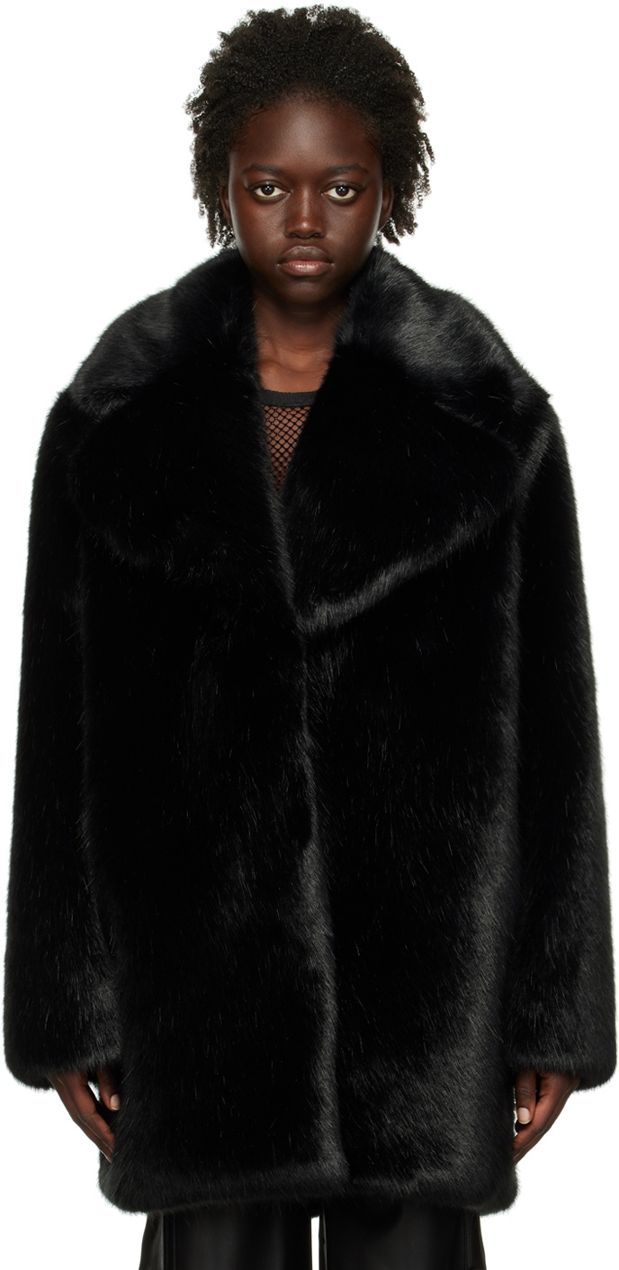 Olēnich Black Cropped Faux-Fur Coat