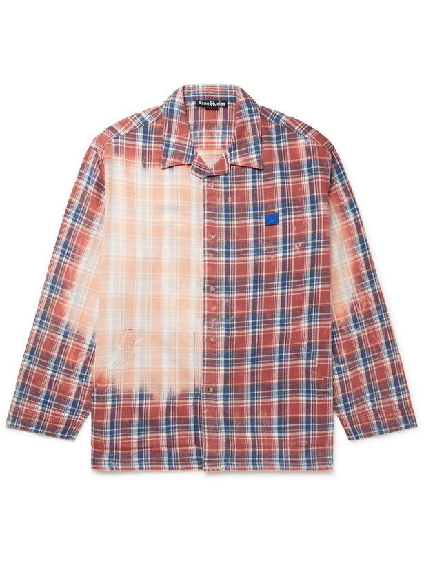 Photo: ACNE STUDIOS - Logo-Appliquéd Bleached Checked Cotton-Flannel Overshirt - Multi