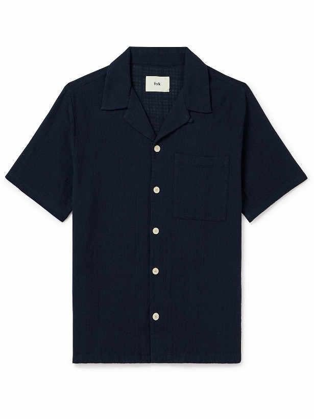 Photo: Folk - Convertible-Collar Cotton-Gauze Shirt - Blue