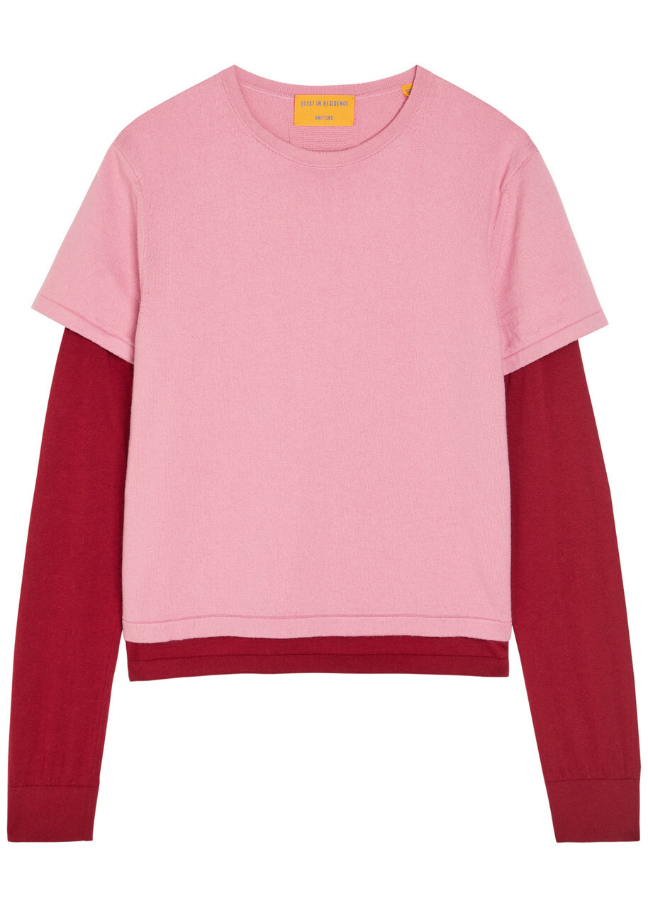 Guest In Residence Layered Long-sleeve Cotton-blend T-shirt Pink