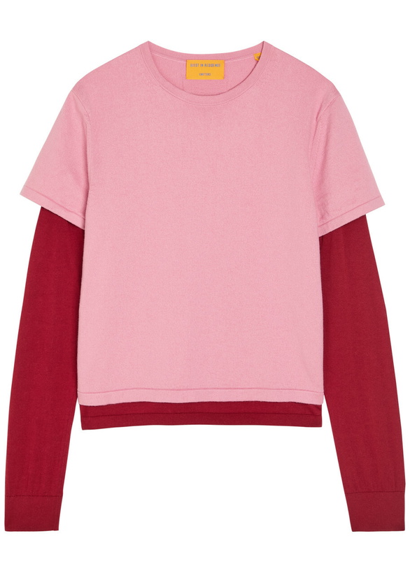 Photo: Guest In Residence Layered Long-sleeve Cotton-blend T-shirt Pink