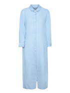 120% Lino Blue Linen Shirt Dress