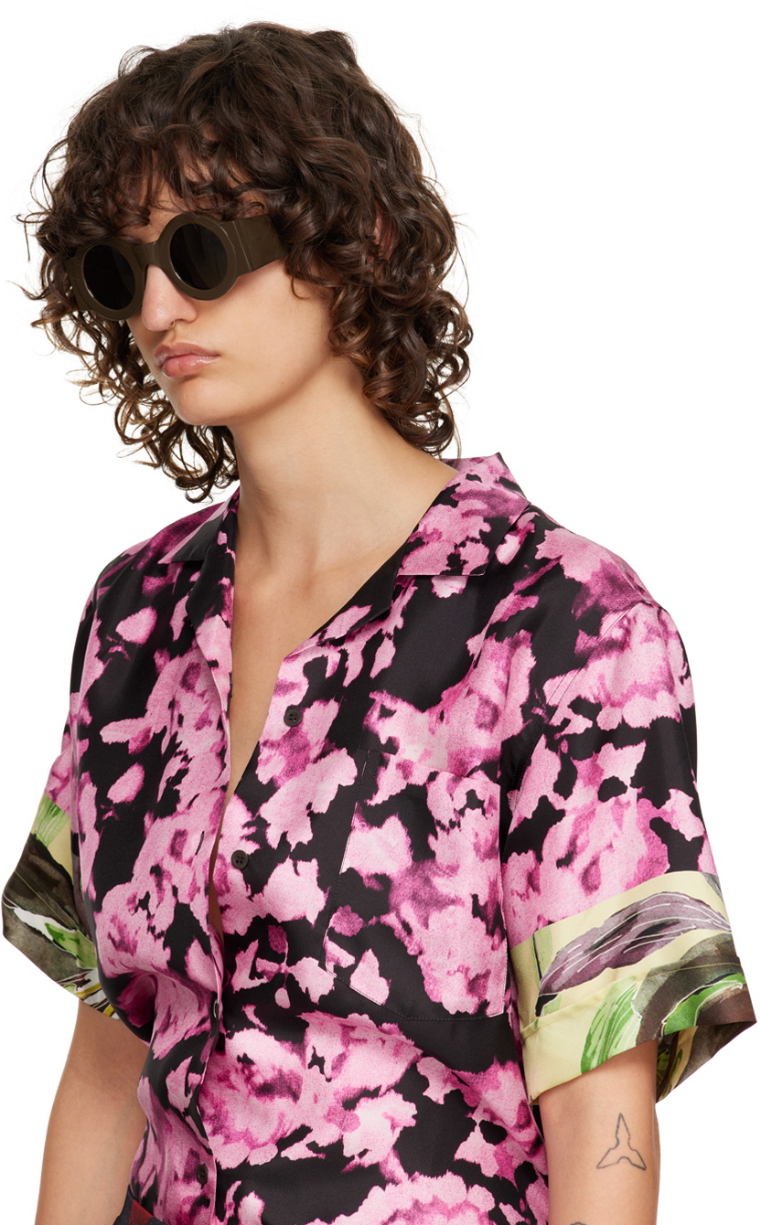 Dries Van Noten SSENSE Exclusive Brown Linda Farrow Edition Circle Sunglasses