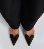 Alaïa Le Cœur suede wedge mules