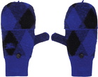 Burberry Navy & Black Argyle Wool Mittens