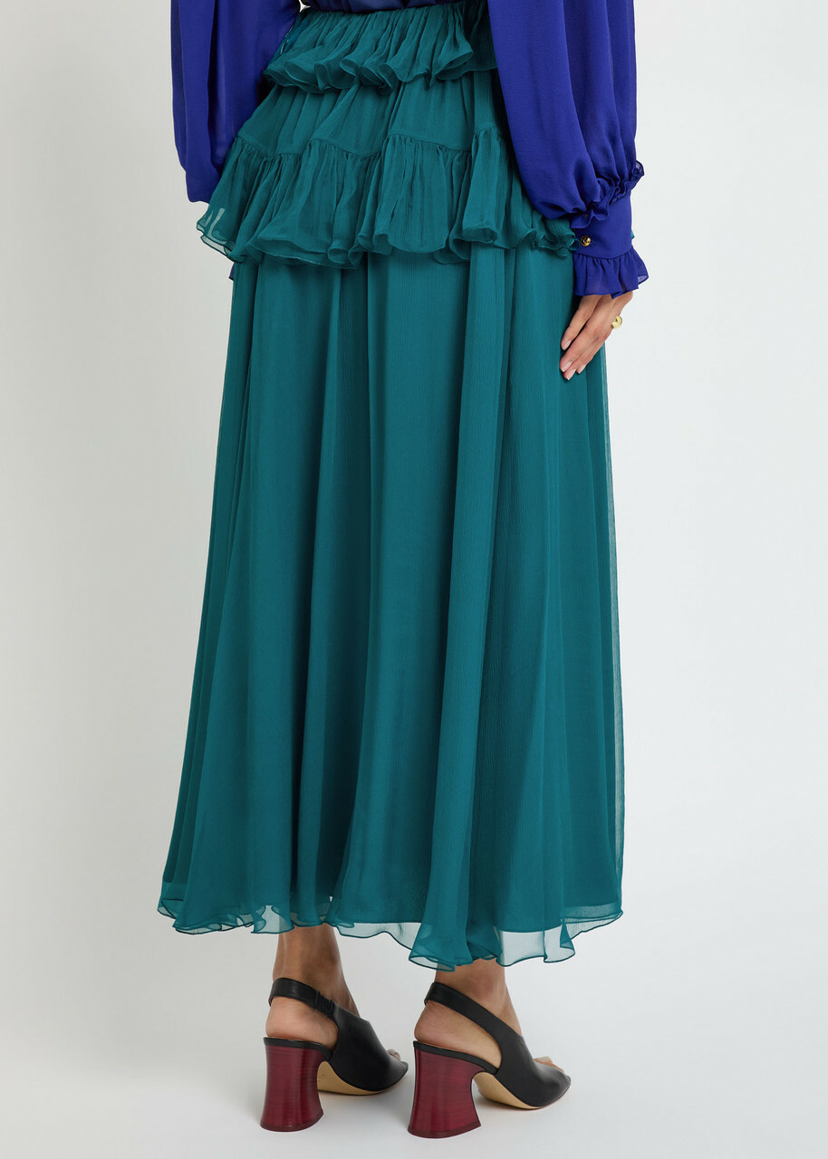 Chloe Ruffled Silk Maxi Skirt Teal