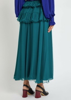 Chloe Ruffled Silk Maxi Skirt Teal