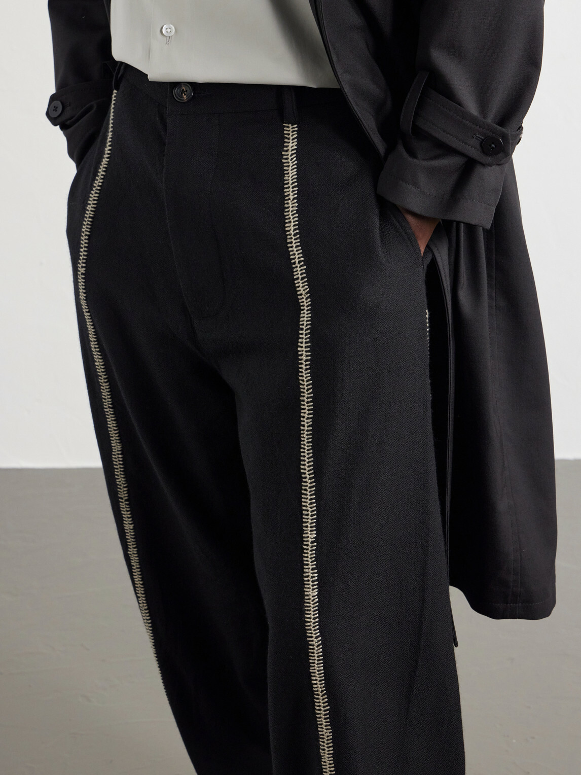 Kartik Research - Sultan Straight-Leg Embroidered Wool Trousers - Black