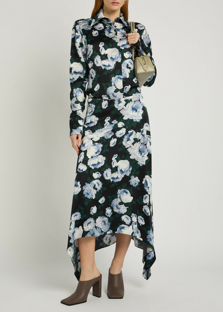 Stella Mccartney Bunch of Roses Asymmetric Floral-print Satin Midi Skirt Multicoloured 1