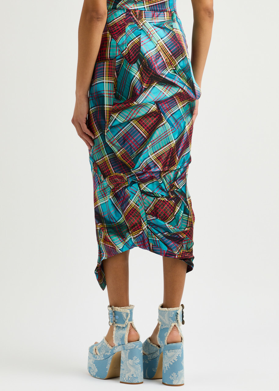 Vivienne Westwood Panther Tartan Draped Midi Skirt