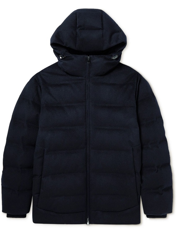 Photo: Loro Piana - Quilted Storm System Cashmere Hooded Down Jacket - Blue