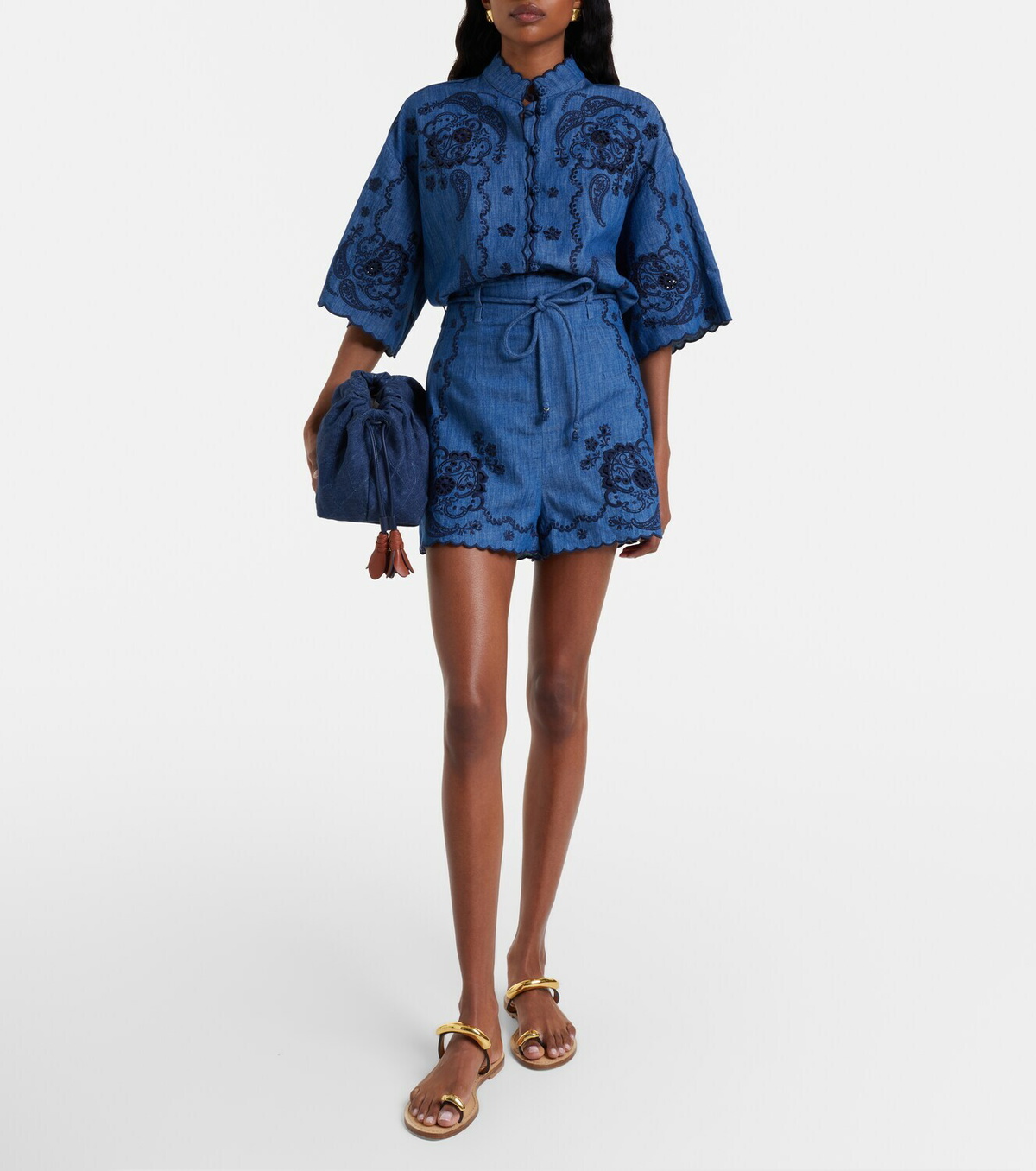 Zimmermann Aster embroidered denim shorts