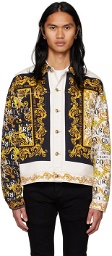 Versace Jeans Couture White & Yellow Printed Denim Jacket