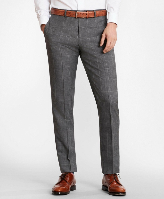 Photo: Brooks Brothers Men's Milano-Fit Windowpane Wool Suit Pants | Grey