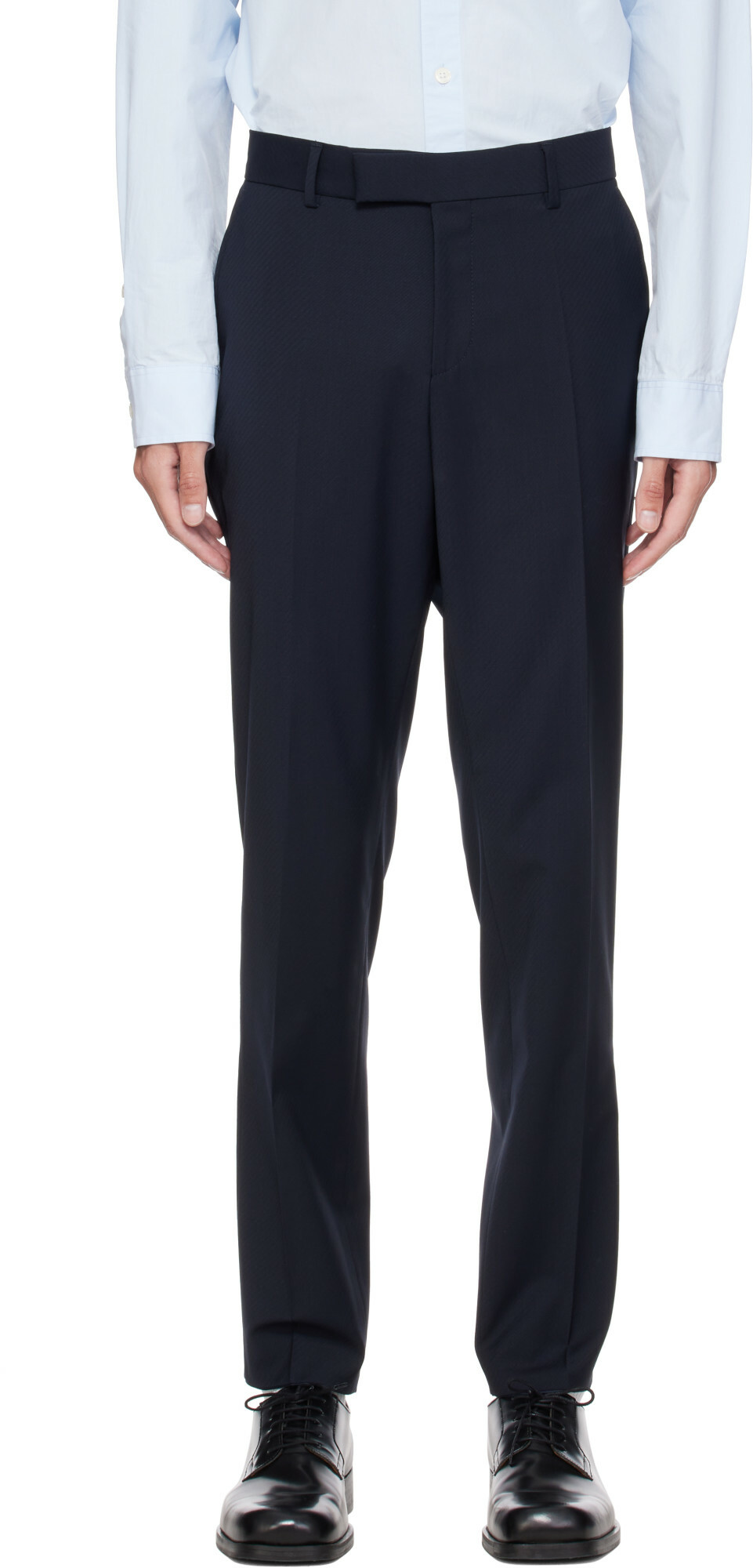 BOSS Navy Slim-Fit Micro-Patterned Stretch Wool Trousers